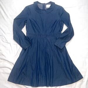 Solid & Striped Dress Size M Blue Chambray Cotton Fit-Flared Long Sleeve Collar